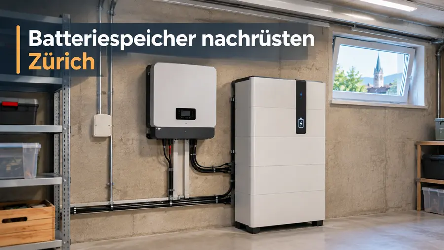 Batteriespeicher nachrüsten Zürich – Heimspeicher neben bestehendem Wechselrichter im Keller