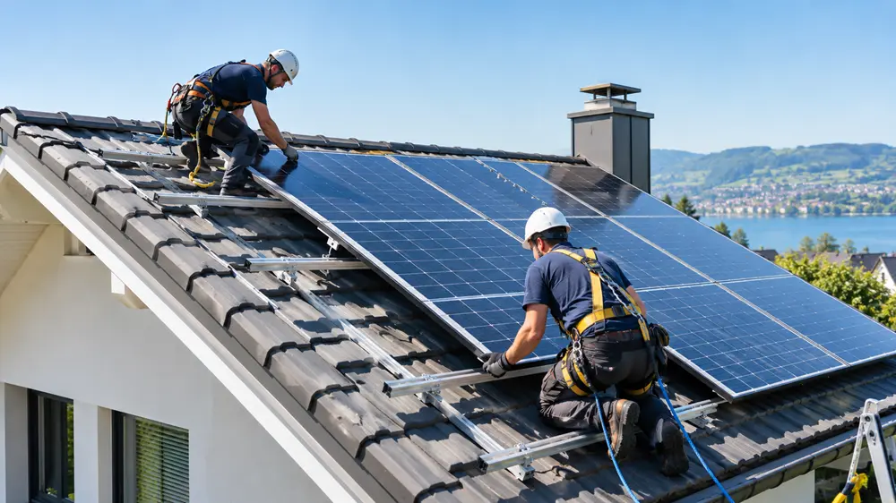 Montage der Module auf dem Dach - Eno solar